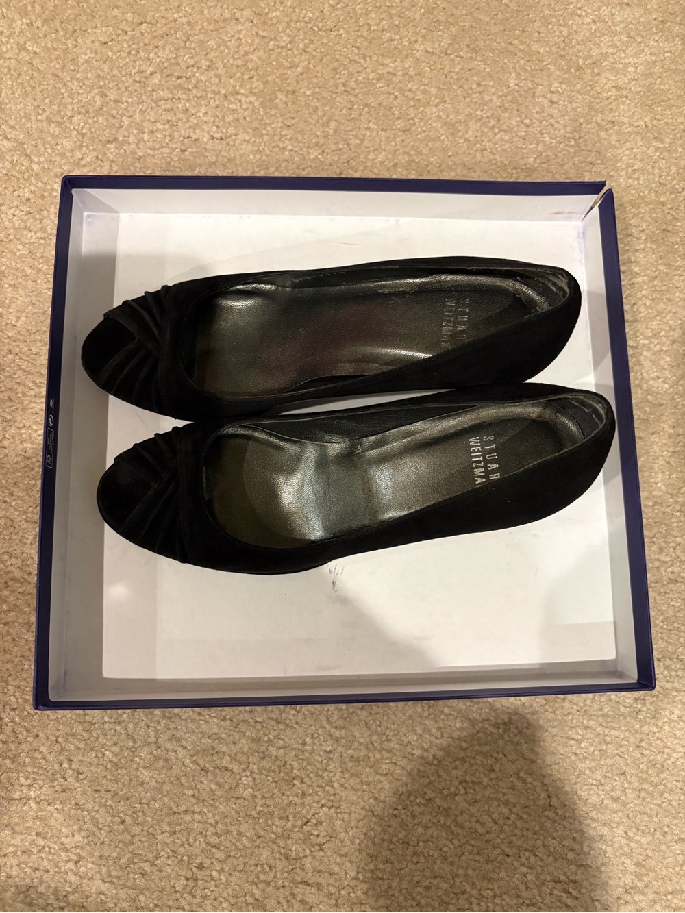 Stuart Weitzman Black Suede Peep-Toe Pumps 8M